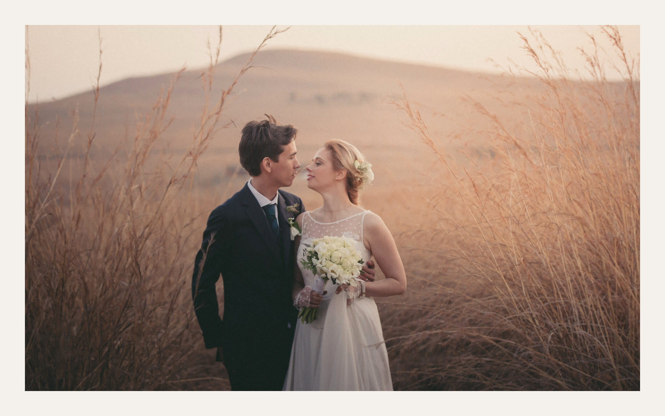 Couple in golden backlit grass field — Ben Viljoen Photography